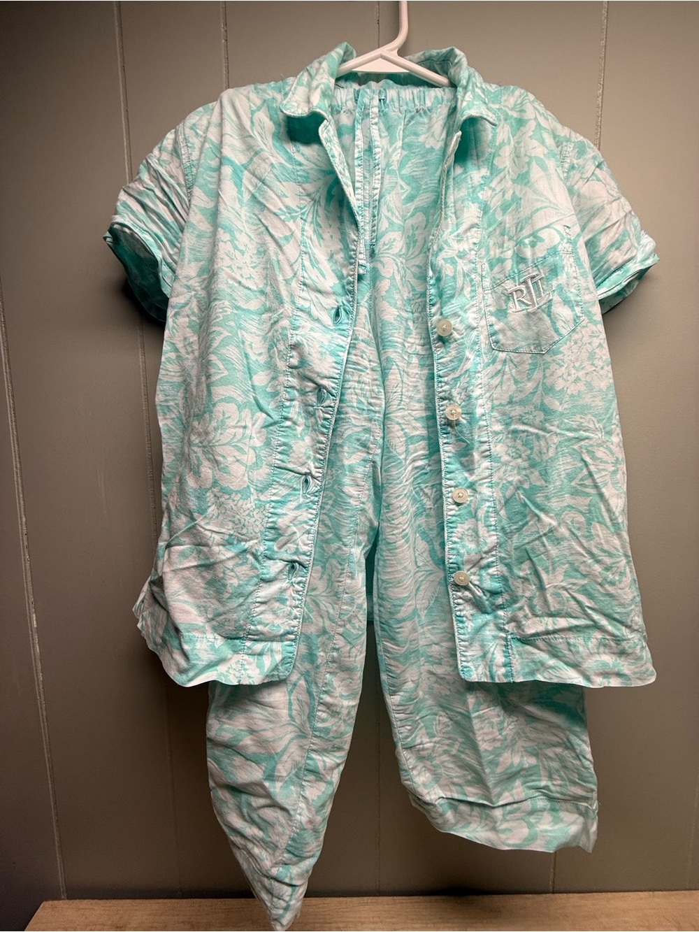 Ralph Lauren Mint Green & White Floral Short-Sleeve Pajama Set